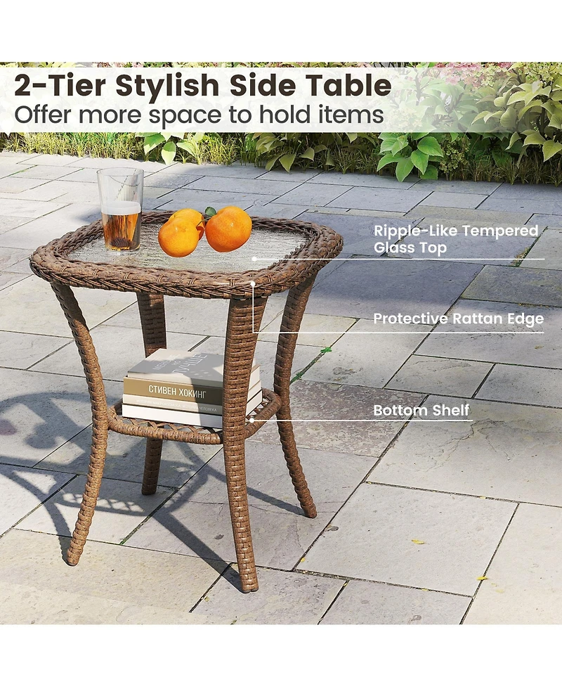 Gymax Set Of 3 Patio Swivel Rocker Set Gliding Bistro Furniture Set w/ Tempered Glass Table