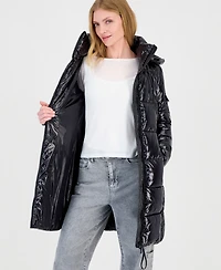 S13 Women's Hooded Thumbhole-Cuff Shine Puffer Coat
