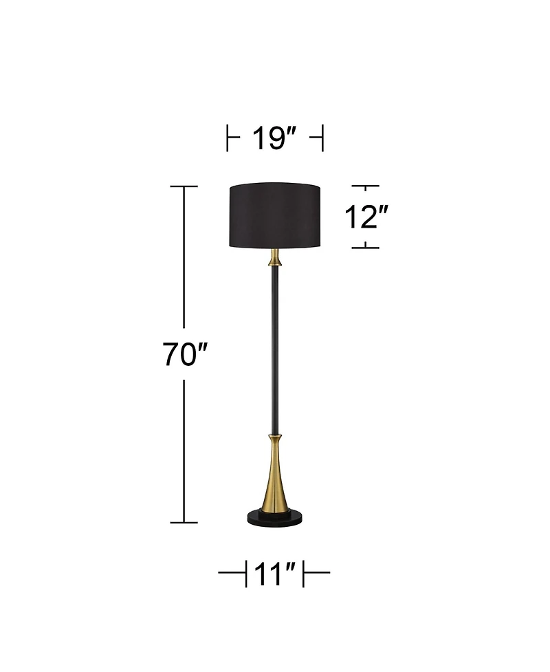 Possini Euro Design Burbank Mid Century Modern Art Deco 70" Tall Floor Lamp with Dimmer Two-Tone Brass Drum Shade for Living Room