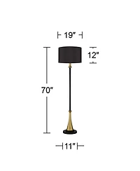Possini Euro Design Burbank Mid Century Modern Art Deco 70" Tall Floor Lamp with Dimmer Two-Tone Brass Drum Shade for Living Room