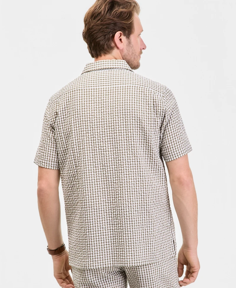 Club Room Men's Short Sleeve Striped Seersucker Button-Front Camp Shirt, Exclusively at Macy's - Pair Plaid