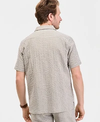 Club Room Men's Short Sleeve Striped Seersucker Button-Front Camp Shirt, Exclusively at Macy's - Pair Plaid