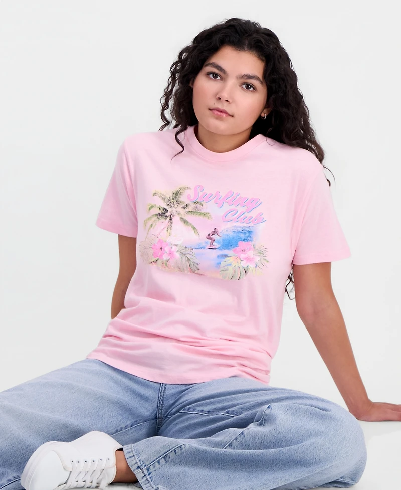 Rebellious One Juniors' Surfing Club Cotton Boyfriend T-Shirt