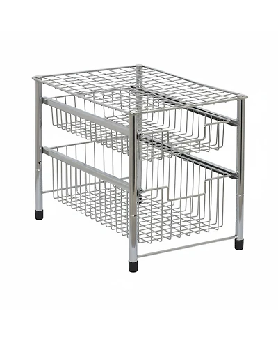 Yigii Free Standing Pull Out Cabinet Organizer Double Sliding Wire Baskets Top Shelf Stackable Metal Storage