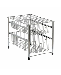 Yigii Free Standing Pull Out Cabinet Organizer Double Sliding Wire Baskets Top Shelf Stackable Metal Storage