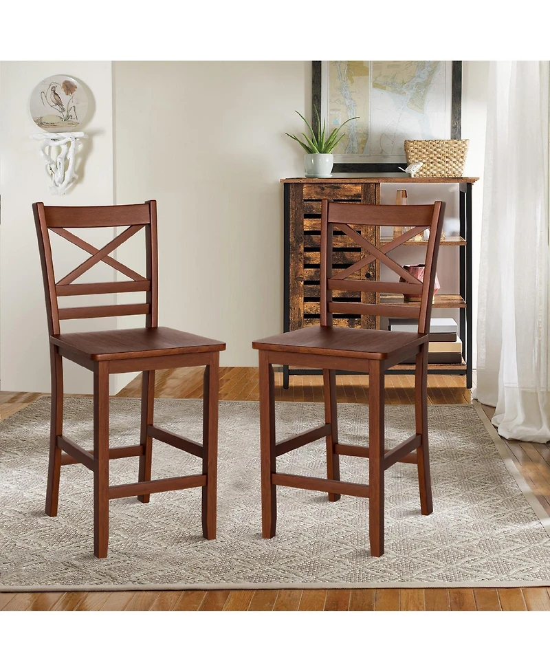 Costway Bar Stools 24'' Counter Height Chairs with Rubber Wood Legs