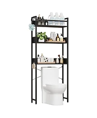 homfan Space-Saving 3-Tier Over Toilet Storage Rack - Freestanding Wooden Bathroom Organizer with Open Shelves and Basket