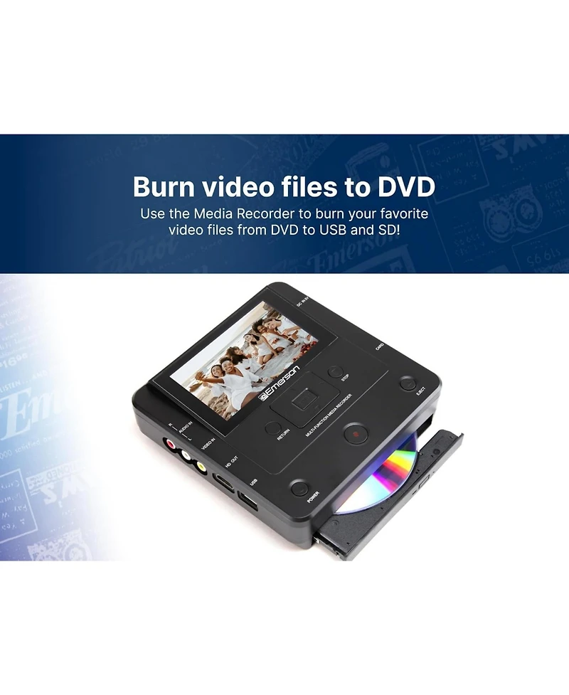 Emerson Emt-1200 Media Recorder with Lcd Screen to Record Videos, Music, and Photos from Phone to Dvd