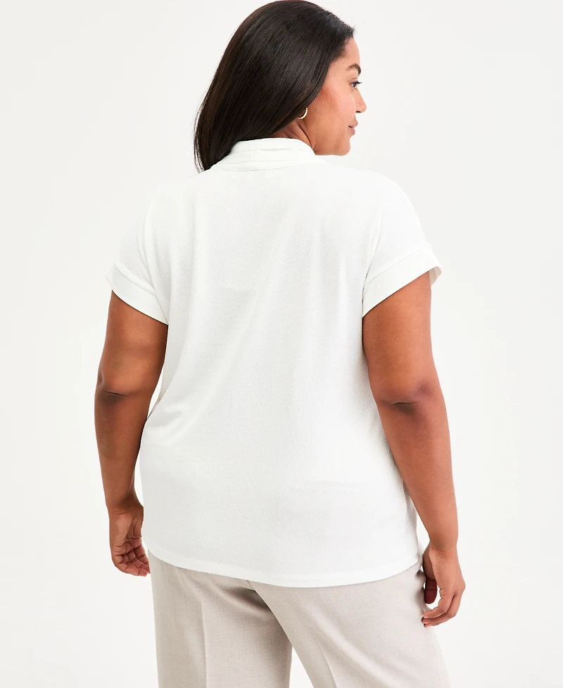 Kasper Plus V-Neck Short-Sleeve Blouse