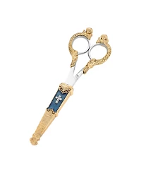 Symbols of Faith Gold Tone Crystal Cross Blue Enamel Scissor Holder with Scissors
