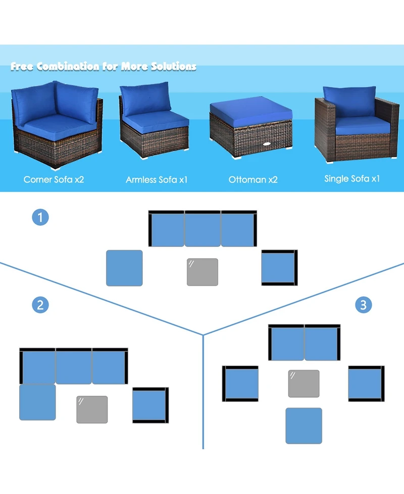 Gymax 6PCS Patio Conversation Set Rattan Sectional Furniture Set