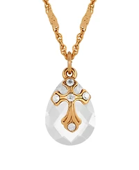 Symbols of Faith 14k Gold Dipped Clear Oval Glass Drop Crystal Cross 16"+3" Necklace