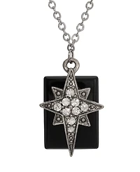 Symbols of Faith Pewter Star of Bethlehem Clear Crystals Onyx Rectangle 16" Necklace