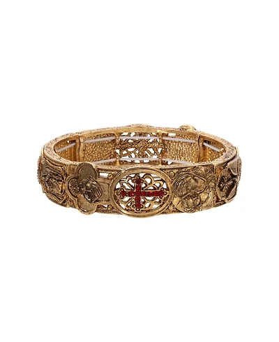 Symbols of Faith Gold Tone with Light Siam Cross Stretch Bracelet