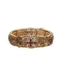 Symbols of Faith Gold Tone with Light Siam Cross Stretch Bracelet