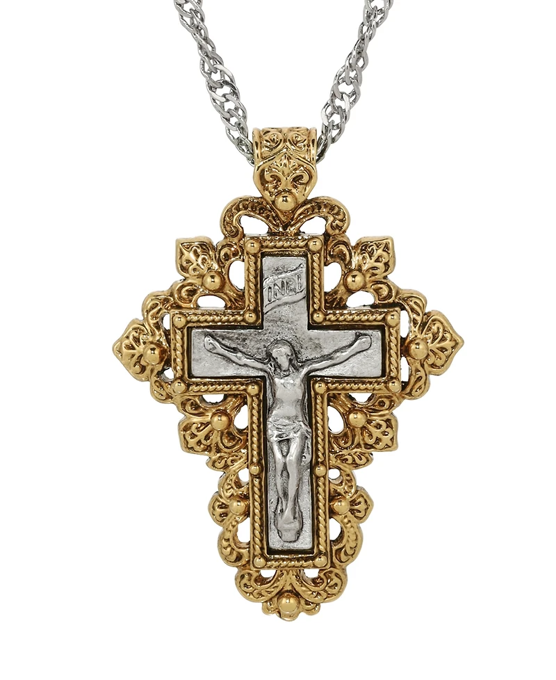 Symbols of Faith Silver Tone Gold Silver Crucifix Necklace