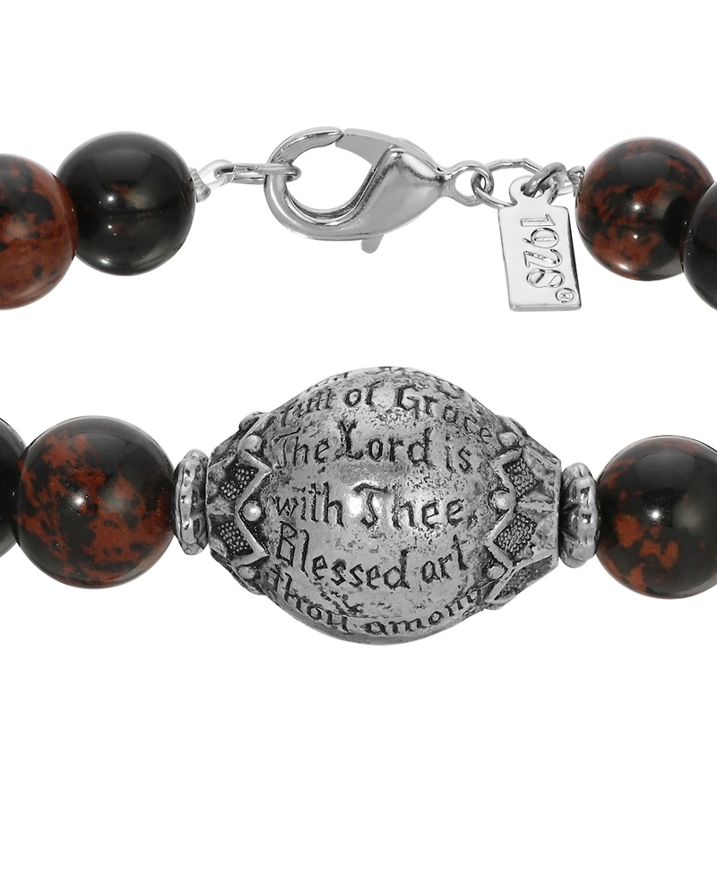 Symbols of Faith Silver Tone Round Indian Aventurine Semi Precious Bead Prayer Bracelet