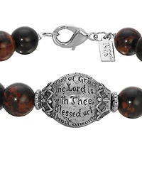 Symbols of Faith Silver Tone Round Indian Aventurine Semi Precious Bead Prayer Bracelet