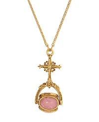 Symbols of Faith 14K Gold Dipped Cross Multi Hue Pink Stones Spinner 30" Necklace