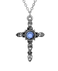 Symbols of Faith Silver-Tone Cross Center Sapphire Crystal 18" Necklace