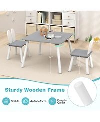 Gymax 3 Pieces Kids Table and Chairs Set Children Wooden Furniture Set w/ Solid Wood Legs