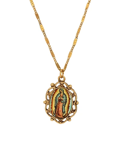 Symbols of Faith Gold-Tone Our Lady of Guadalupe Decal Oval Necklace