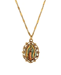 Symbols of Faith Gold-Tone Our Lady of Guadalupe Decal Oval Necklace