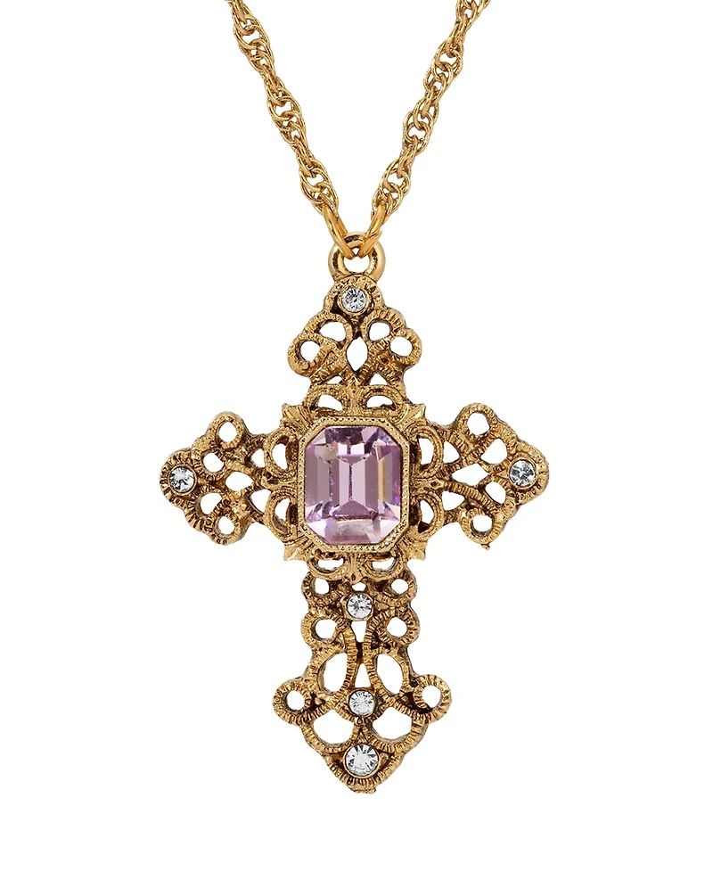 Symbols of Faith 14k Gold Dipped Amy Stone Crystal Cross 24" Necklace