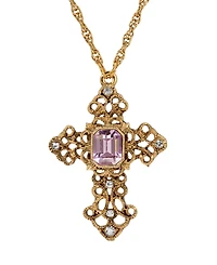 Symbols of Faith 14k Gold Dipped Amy Stone Crystal Cross 24" Necklace