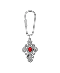 Symbols of Faith Silver Tone Cross Oval Red Stone Key Chain