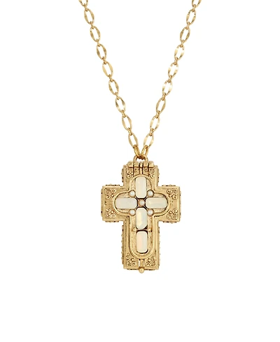 Symbols of Faith Gold Tone Opal 32" Cross Long Necklace