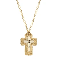 Symbols of Faith Gold Tone Opal 32" Cross Long Necklace
