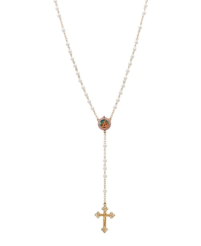 Symbols of Faith 14k Gold Dipped Mary Child Decal Imitation Pearl Rosary