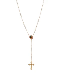 Symbols of Faith 14k Gold Dipped Mary Child Decal Imitation Pearl Rosary