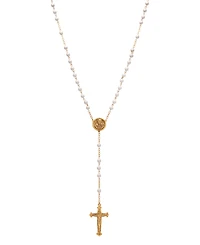 Symbols of Faith Gold-Tone White Bead Virgin Mary Locket Rosary