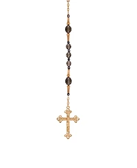 Symbols of Faith Gold Tone Black Diamond Bead Virgin Mary Crucifix Rosary Necklace