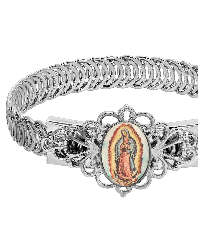 Symbols of Faith Silver Tone Oval Our Lady Of Guadalupe Decal Bracelet