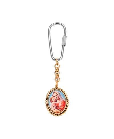 Symbols of Faith Silver Gold Tone Oval Virgin Mary Child Decal Key Chain