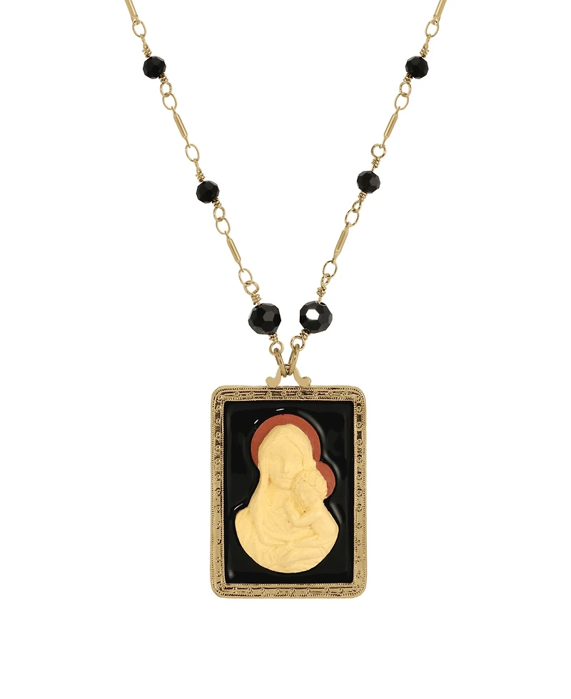Symbols of Faith 14k Gold Dipped Square Mary Child Cameo 30" Necklace