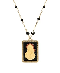 Symbols of Faith 14k Gold Dipped Square Mary Child Cameo 30" Necklace