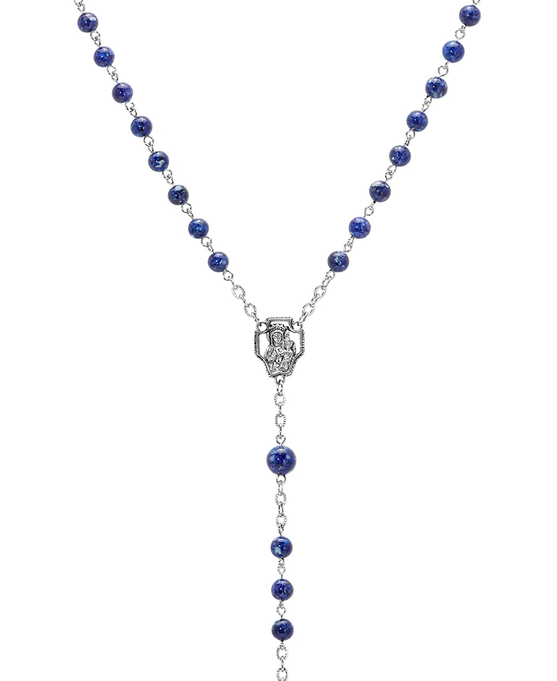 Symbols of Faith Silver-tone Dark Red Beaded Crucifix Rosary Necklace