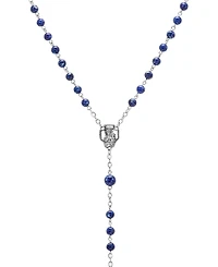 Symbols of Faith Silver-tone Dark Red Beaded Crucifix Rosary Necklace