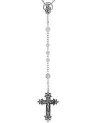 Symbols of Faith Silver-Tone Frosted Beaded Crucifix Rosary Necklace