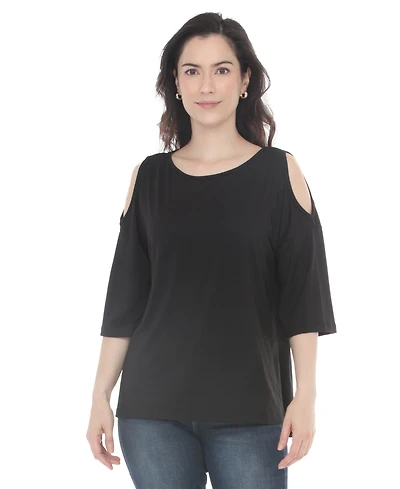 White Mark Women's Casual Cold Shoulder Pullover Top