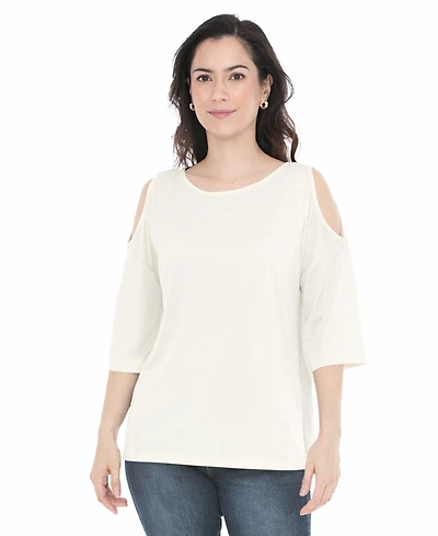 White Mark Women's Casual Cold Shoulder Pullover Top