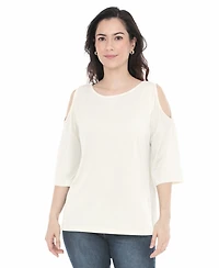 White Mark Women's Casual Cold Shoulder Pullover Top