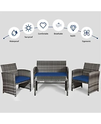 Gymax 8PCS Patio Outdoor Rattan Conversation Furniture Set
