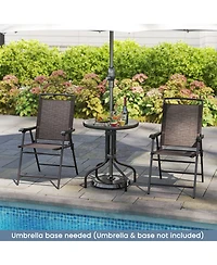 Gymax 3 Pcs Outdoor Bistro Dining Furniture Set w/1.57'' Umbrella Hole Rippled