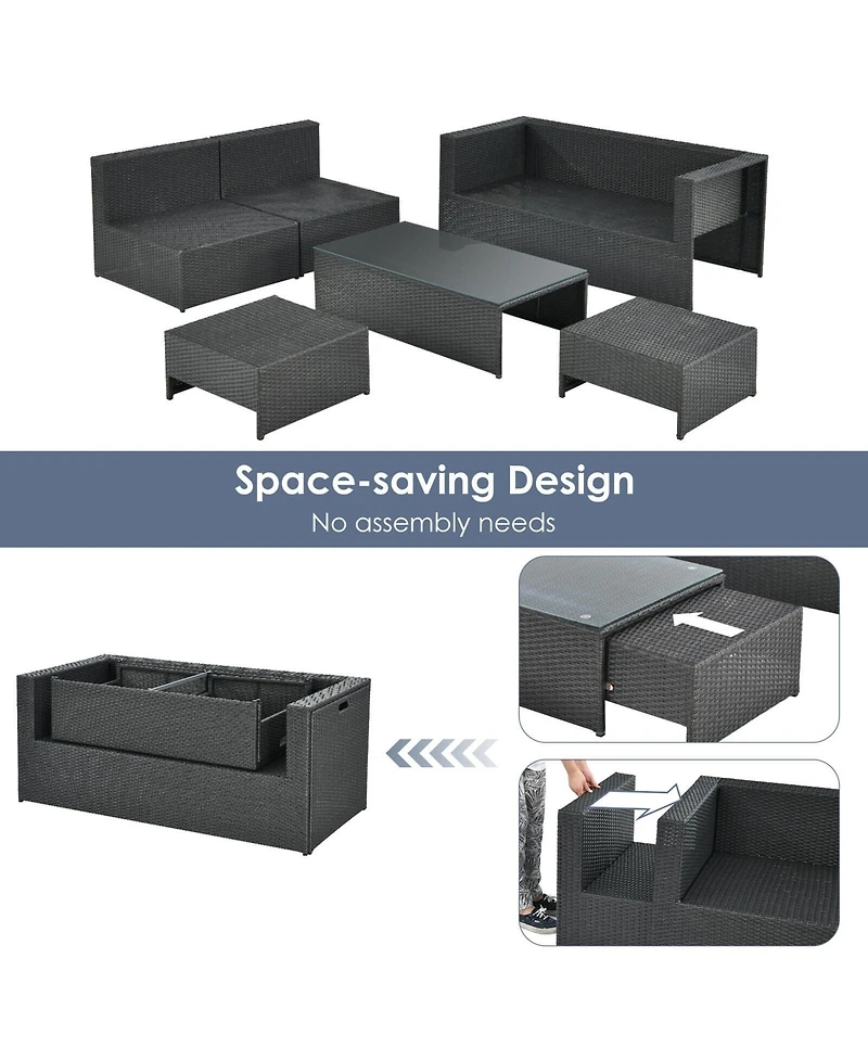 Gymax 6PCS Rattan Patio Conversation Furniture Set Cushioned Sectional Sofa Set