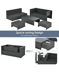 Gymax 6PCS Rattan Patio Conversation Furniture Set Cushioned Sectional Sofa Set